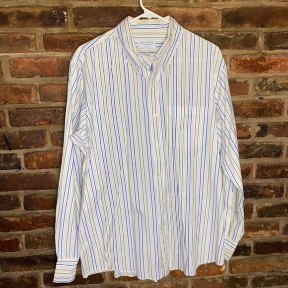 Sonoma White Striped Long Sleeve Button Down Shirt Men's Size Large - Picture 1 of 12